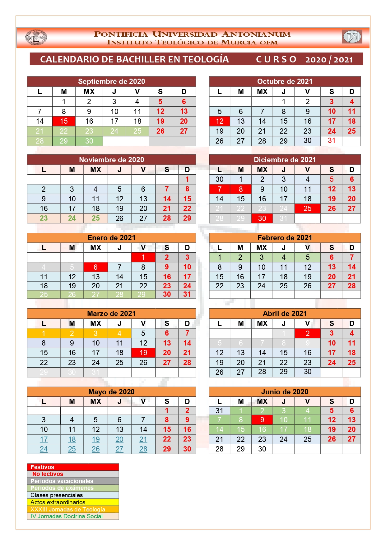 Calendario del curso 2020-2021